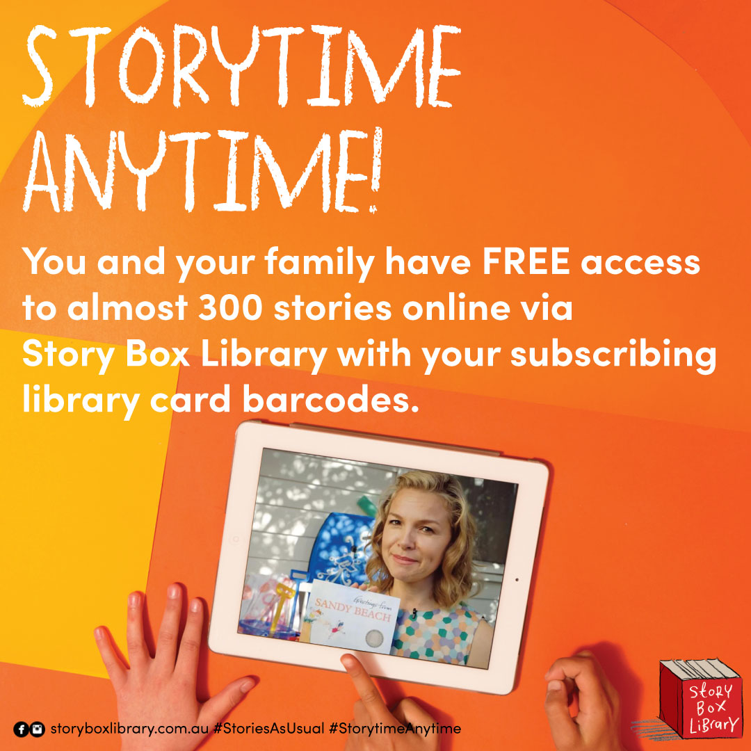 Storybox library logo with text storytime anytime